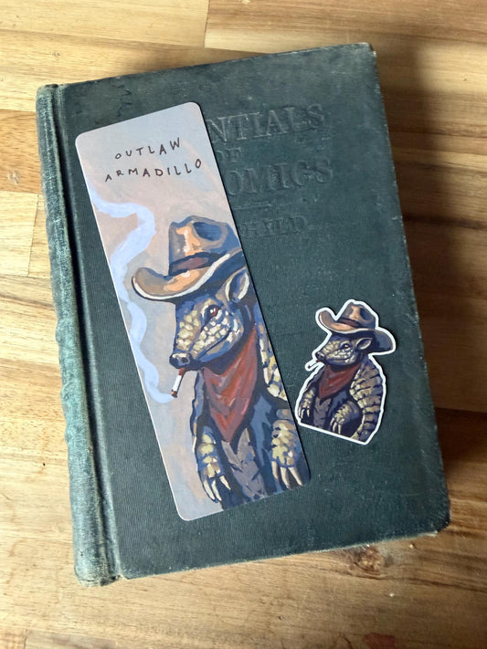 Outlaw Armadillo Bookmark Sticker Set | Whimsical Western Art Illustration