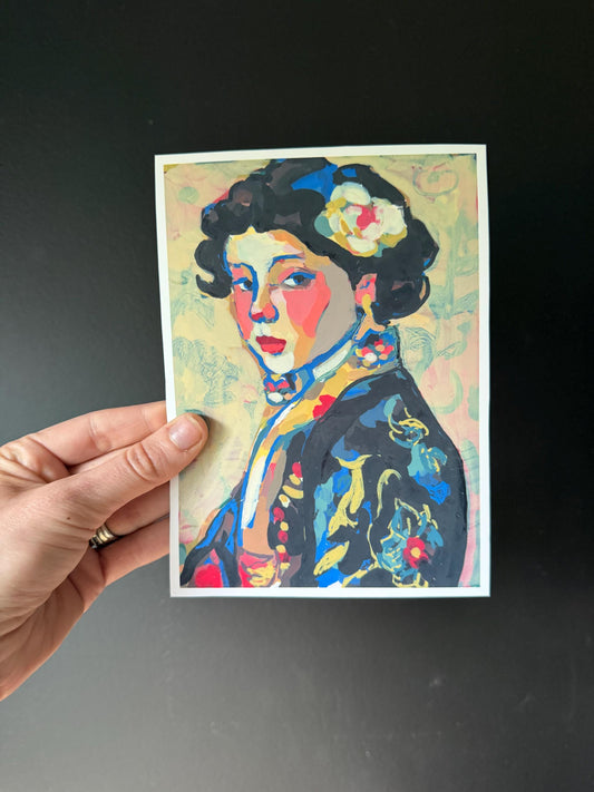 Girl in Kimono Fine Art Print | Painterly Portrait, Art Nouveau Style 5x7